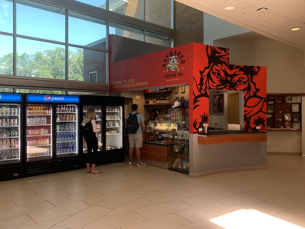 Students wait in line for coffee