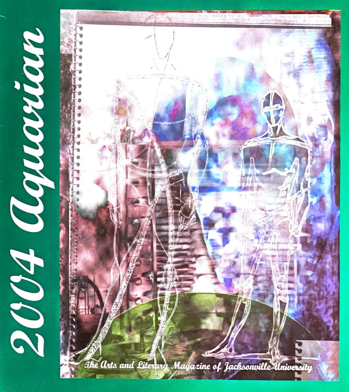 An image with unknown sketched figures with a green border and the Aquarian 2004 title