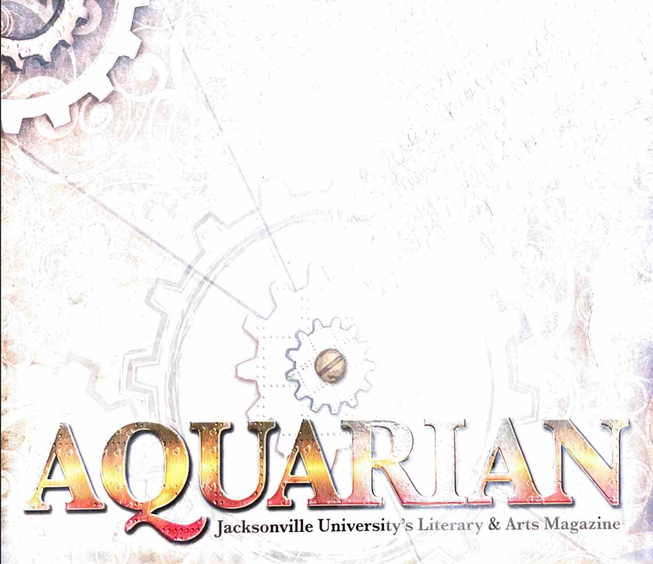 A bright image with faint gears in a steampunk style and the title Aquarian