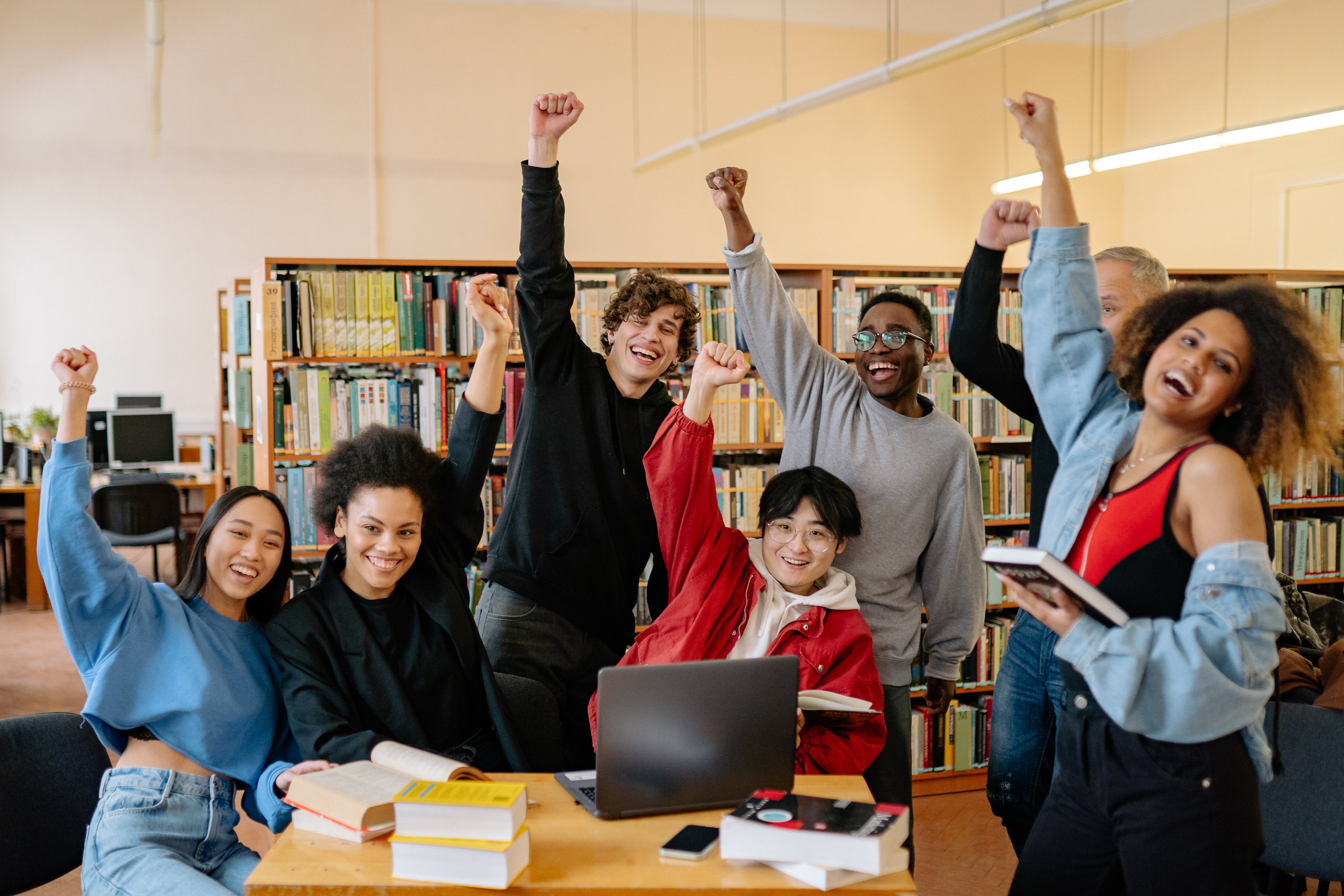 International students in the library