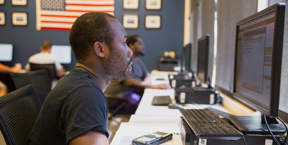 Veteran student at computer