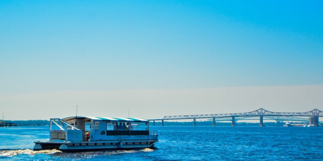 JU's state-of-the-art floating classroom, the LARKIN, is a 48-ft by 12-ft pontoon vessel fully equipped with lab stations, electrical power and space for up to 28 people.