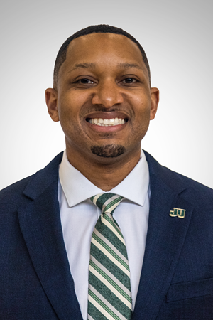 Headshot of JU Men's Basketball Coach Jordan Mincy