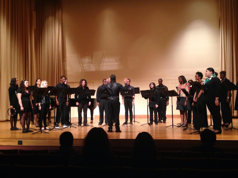 JU alumnus jeremy McKinnies conducting at his senior recital, Terry Concert Hall, 2016.