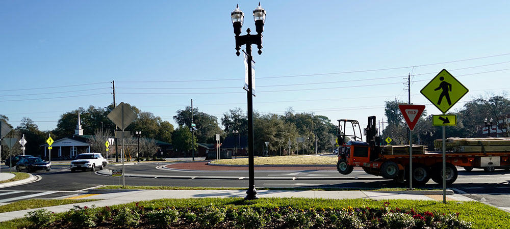 A wide view of the new turbo roundabout.