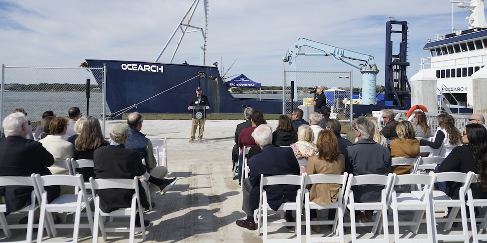 Chris Fischer speaks to crowd at Mayport