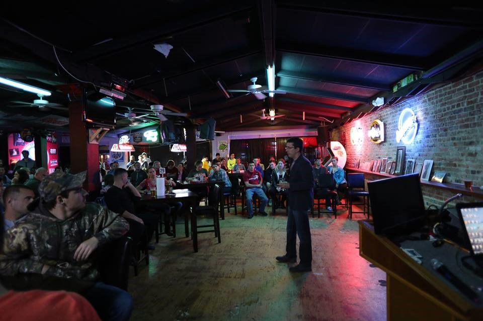 Dr. Scott Kimbrough speaking at a philosophy slam