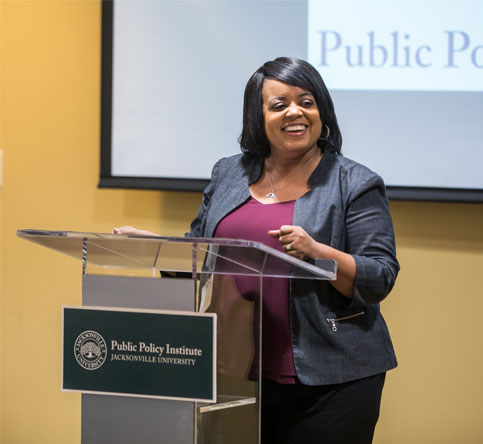 Student at podium