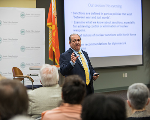 George A. Lopez speaks at the 2018 Hesburgh Lecture.